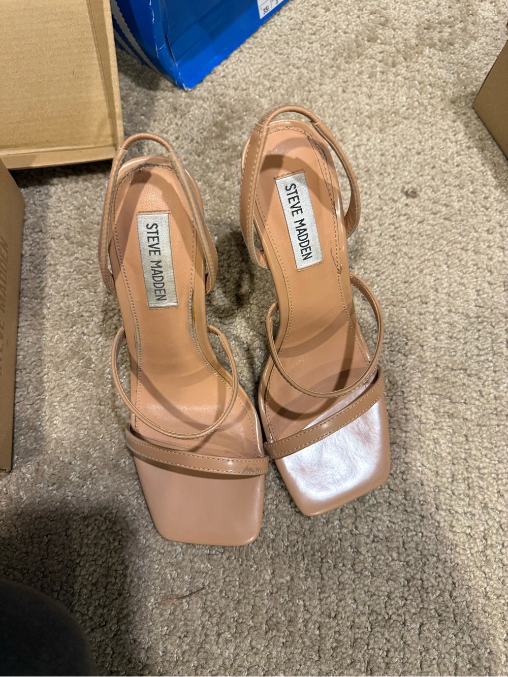 Steve Madden Nude Tan Strappy Square-Toe Heels